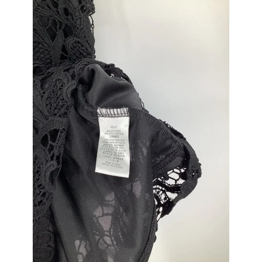 She + Sky Dress Women's Black M Lace Overlay Short Sleeve Mini - Picture 5 of 7